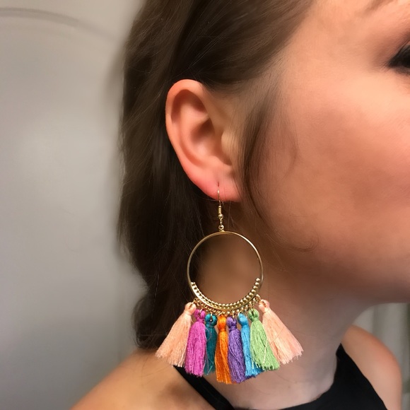 HP!🌈NEW💙💎BEAUTIFUL🌈COLORFUL TASSEL HOOPS💙GOLD - Picture 2 of 8